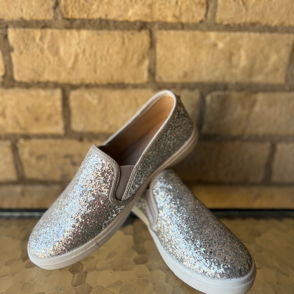 Silver Glitter Slip-On Sneakers - Picture 1 of 5